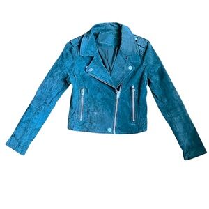 Suede jacket moto forest green fitted size S